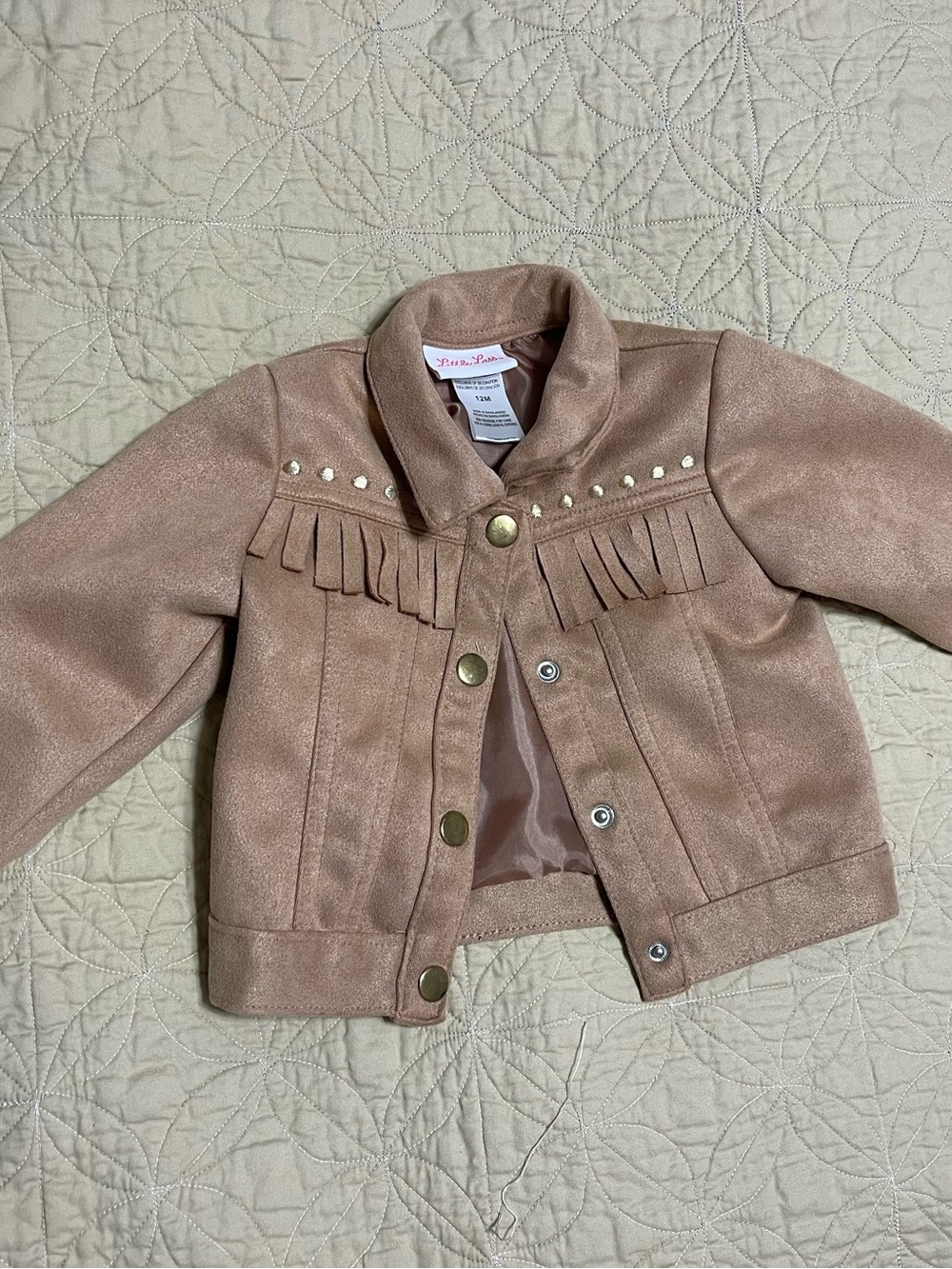 Little Lass Rose-Tan Suede Fringe Jacket